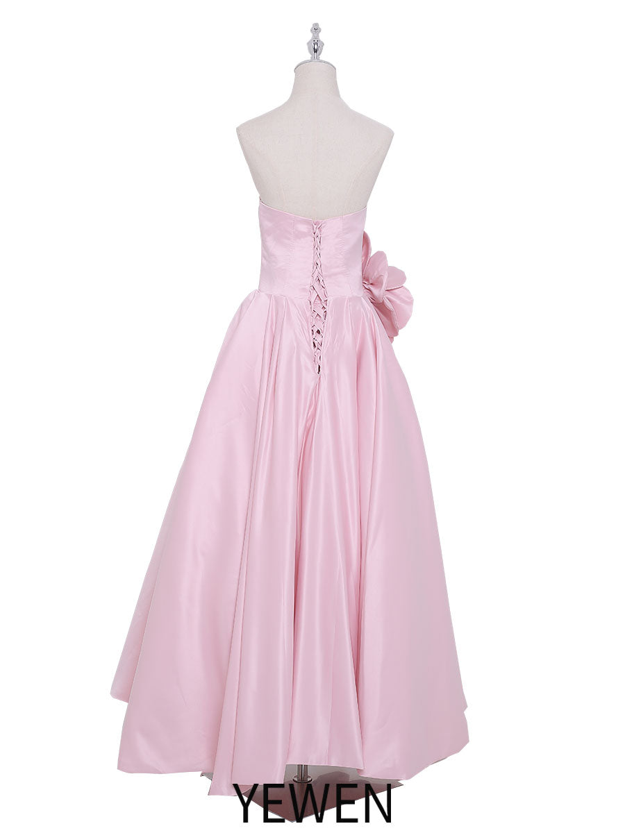 Simple Strapless Satin Flower Tea Party Dress
