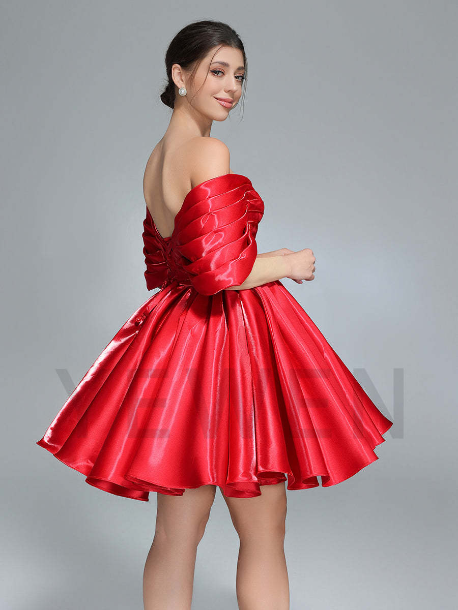Off Shoulder Short Homecoming Dresses Red Christmas Holiday Party Dress Mini YW243104
