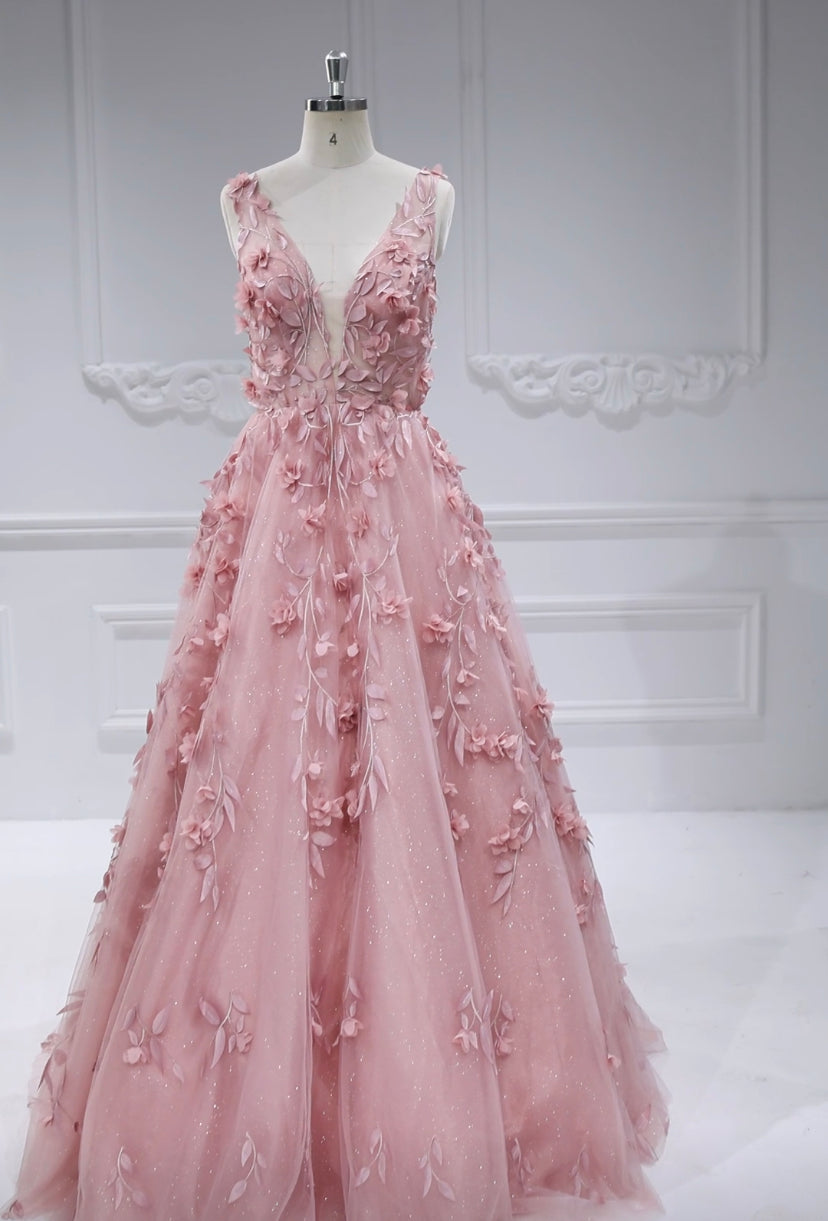 Elegant Glitter Mesh with Appliques Floral Colored Wedding Dresses #17303