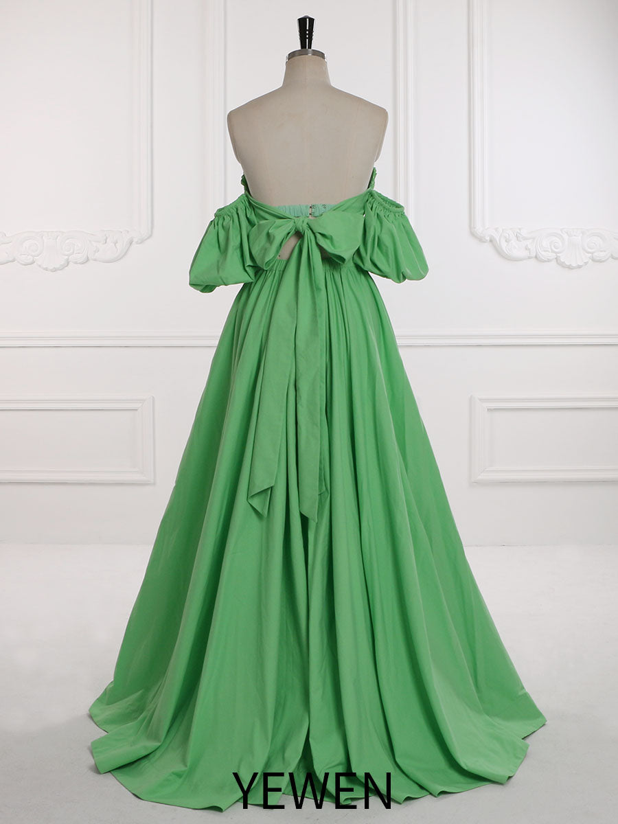 Two-Piece Set Green Prom Dress Elastic Waist Tie Back Maternity Dress Photo Shoot Dress YW231155