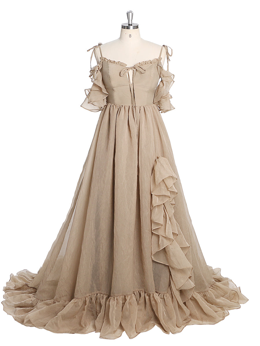 New Woman Dress Side Slit Ruffles Maxi Photo Shoots Dress Custom Colors YW230506