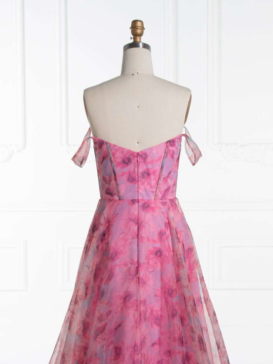 A-line Elegant Off Shoulder Printed Prom Dresses YE3012