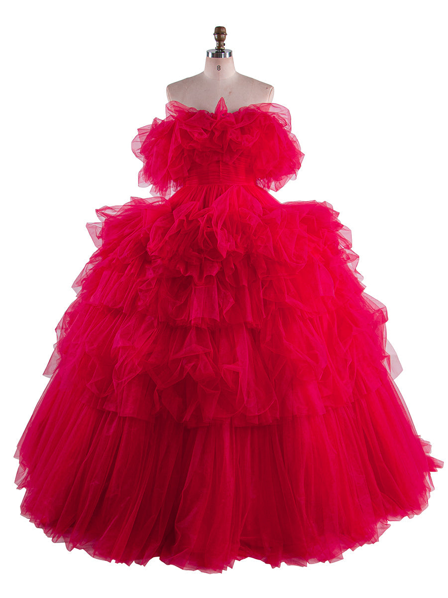 A Line Tulle Dress for Photoshoot Fluffy Ruffles Birthday Gown Bridal Shower Colored Wedding Dresses YEWEN YW250031