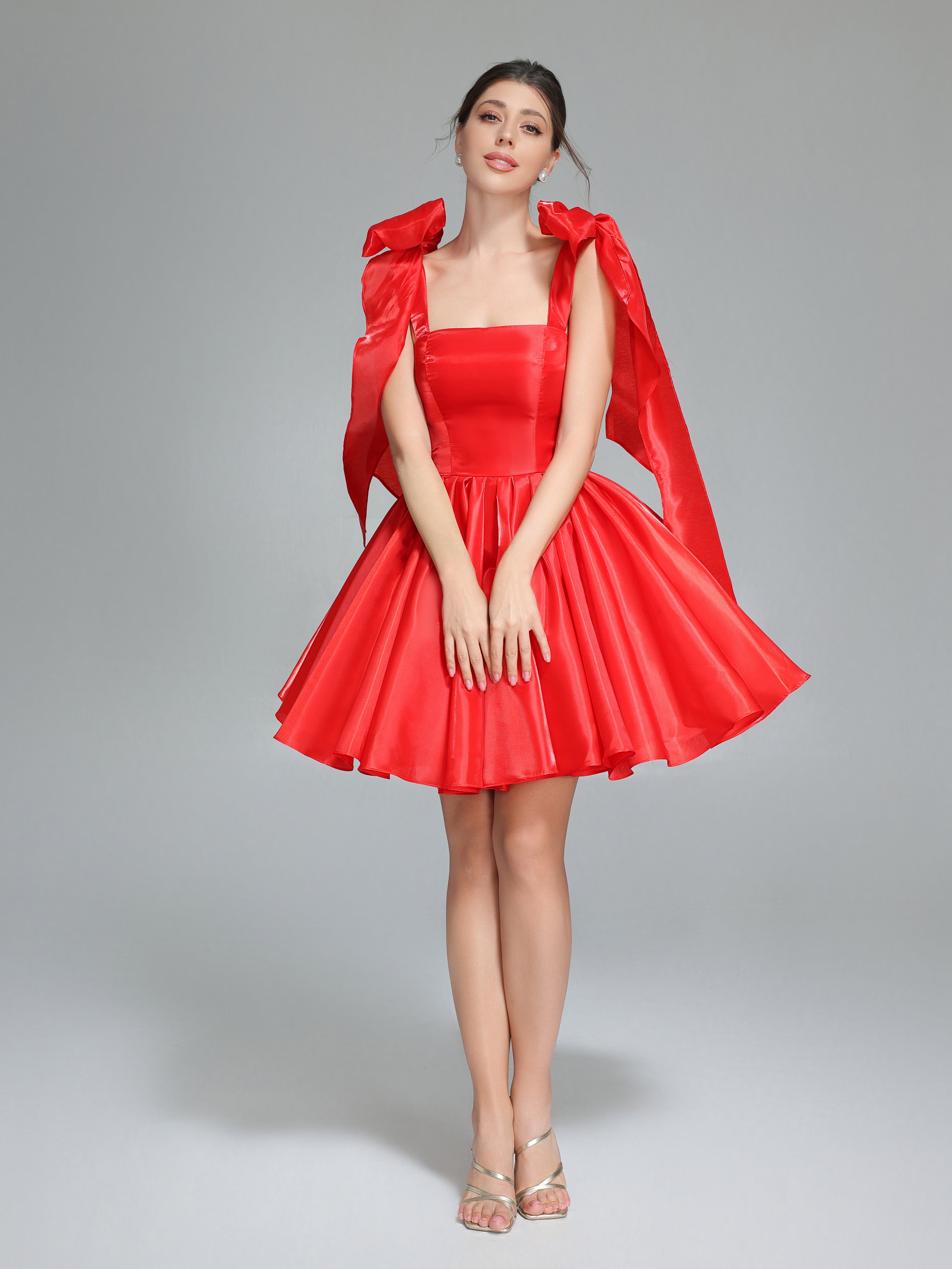 Bow Accent Sweetheart Short Mini Homecoming Dresses Red Christmas Party Dress YW243100