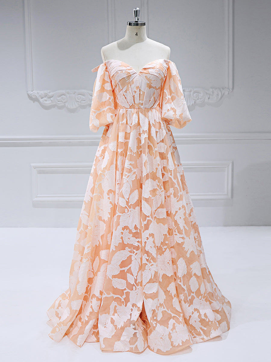 Off The Shoulder Half Lantern Sleeves A-Line Evening Dress Prom Party Gown #HE05