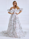Detachable Sleeves Printing Colorful Floral Wedding Dresses Birthday Party Dress YW230730