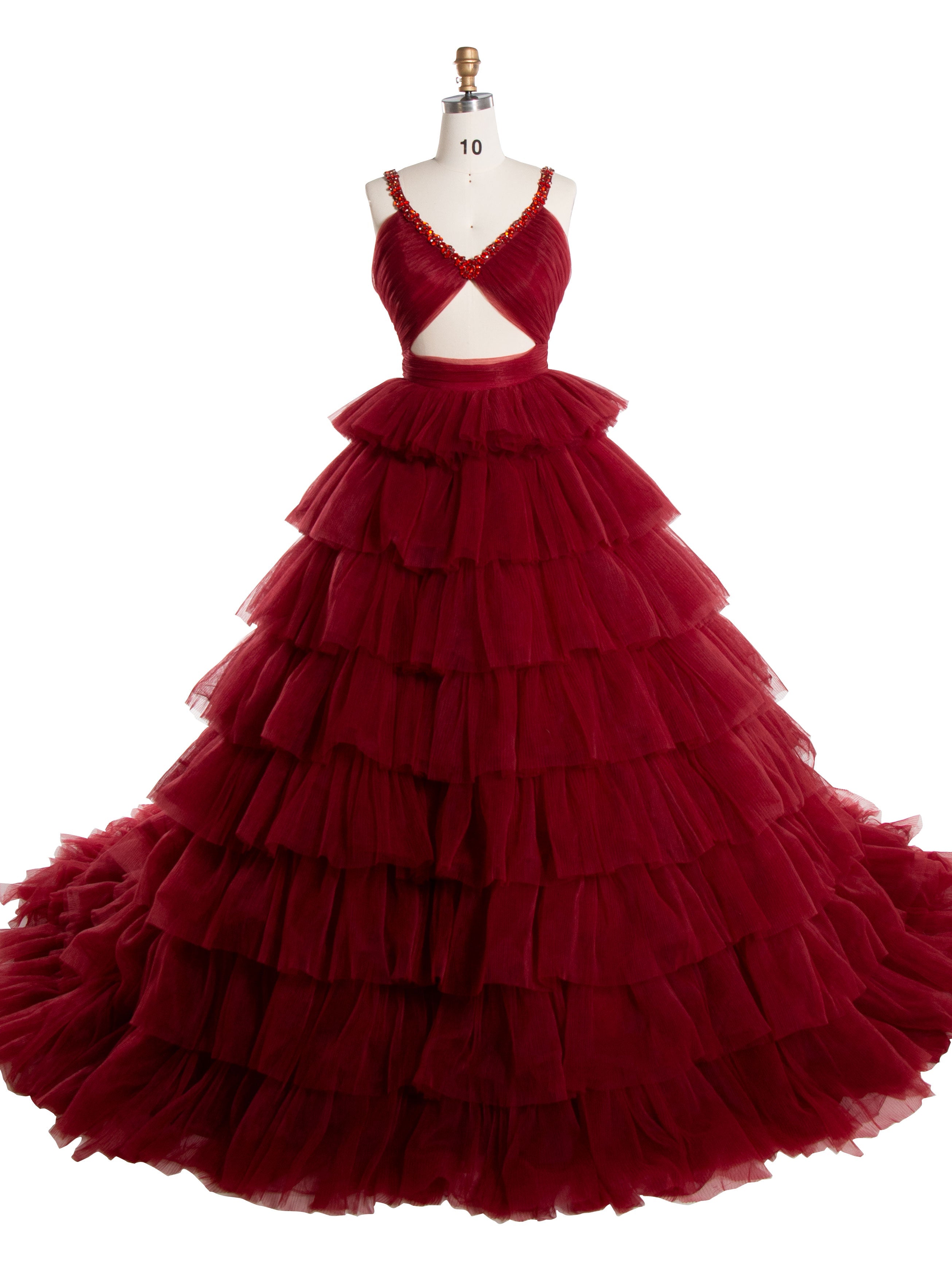 Elegant Off-Shoulder Bridal Gown Delicate Beaded V Neck Burgundy Formal Gown YW241001