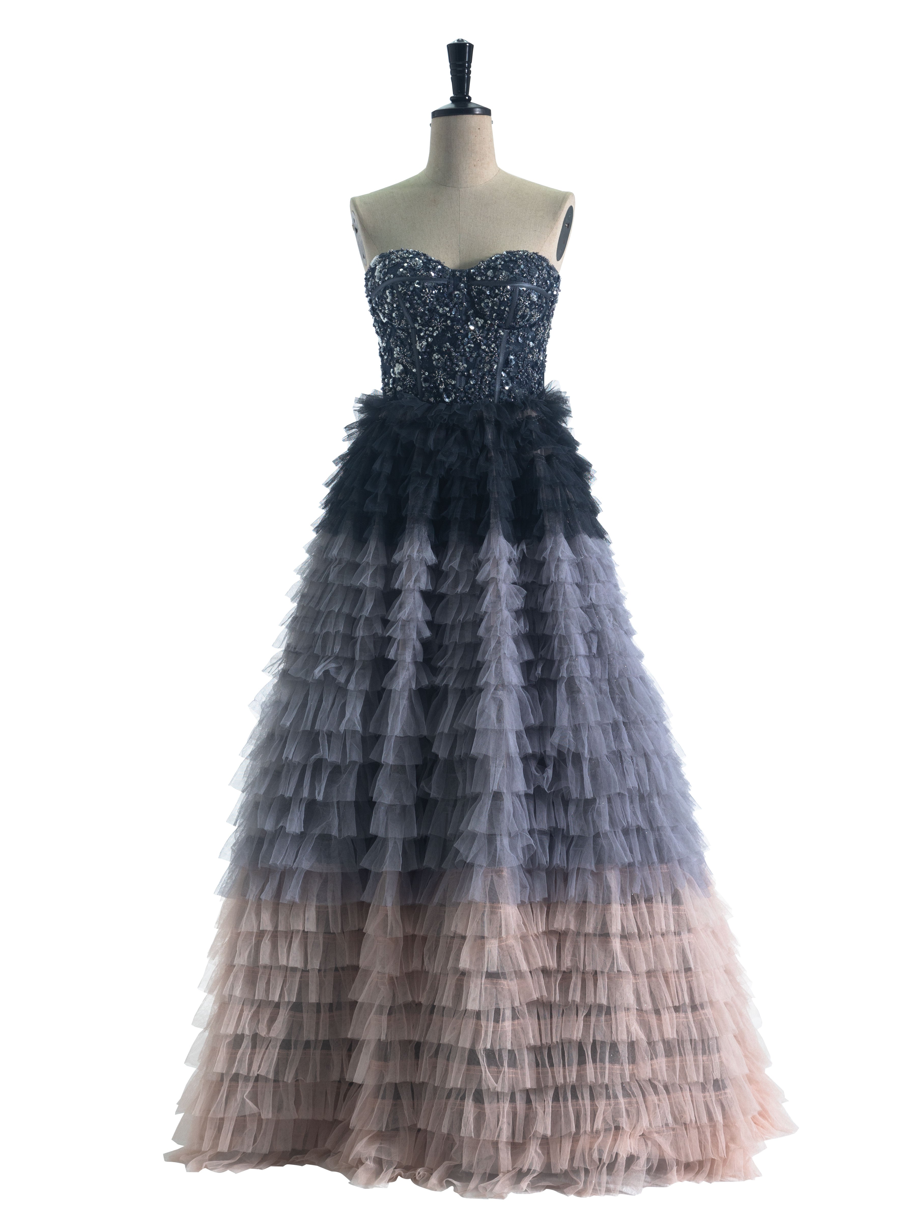 Ball-Gown Princess Sweetheart Floor-Length Tulle Prom Dresses With Beading Sequins #18560