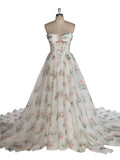 Princess' Dress Organza Floral Wedding Dress Lush Long Train Wedding Bridal Dress with Slit YW243142