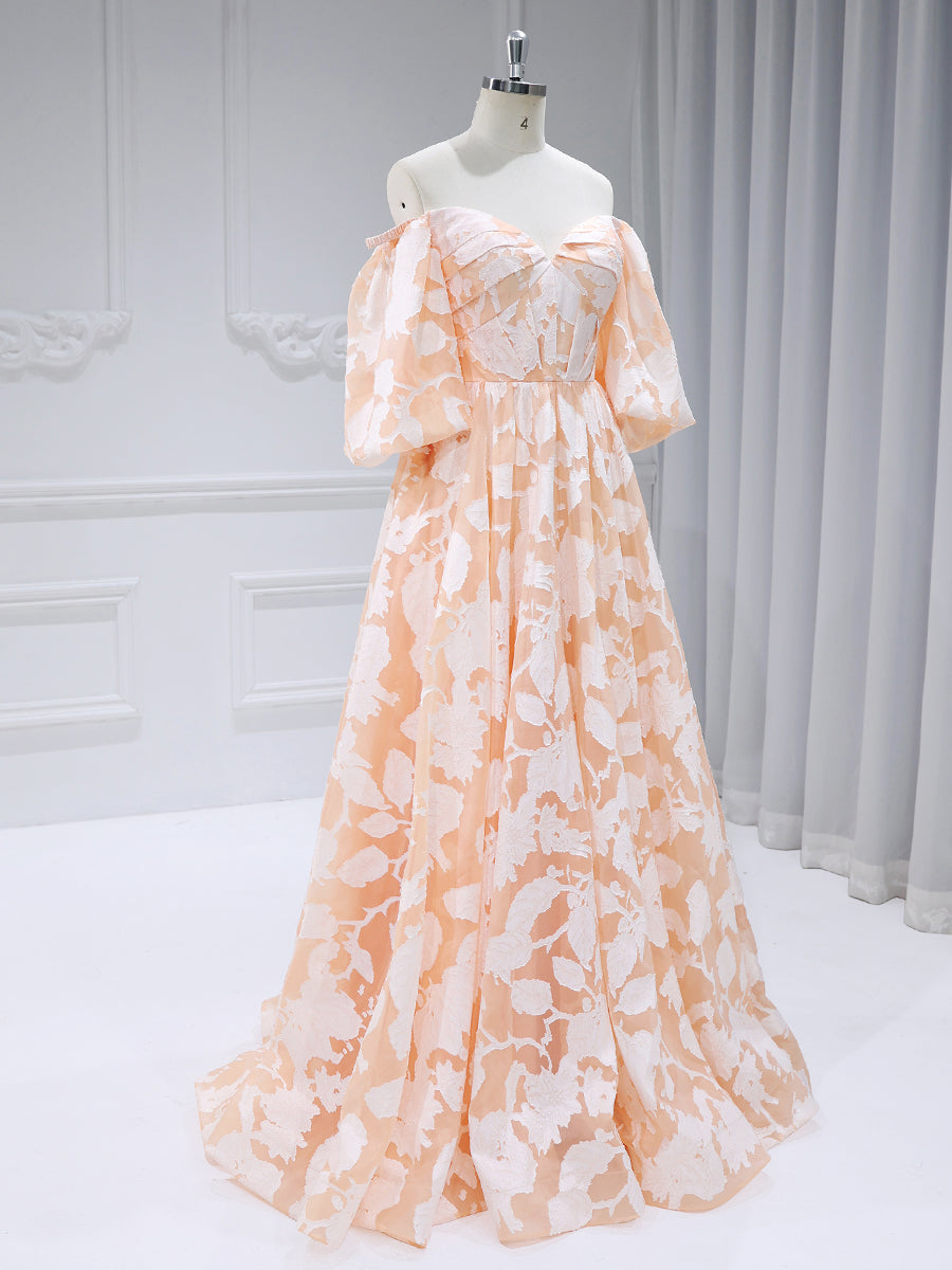 Off The Shoulder Half Lantern Sleeves A-Line Evening Dress Prom Party Gown #HE05