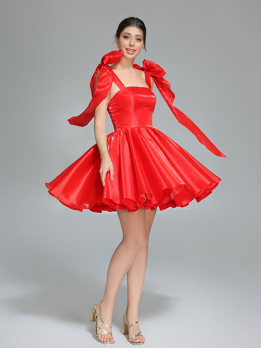 Bow Accent Sweetheart Short Mini Homecoming Dresses Red Christmas Party Dress YW243100