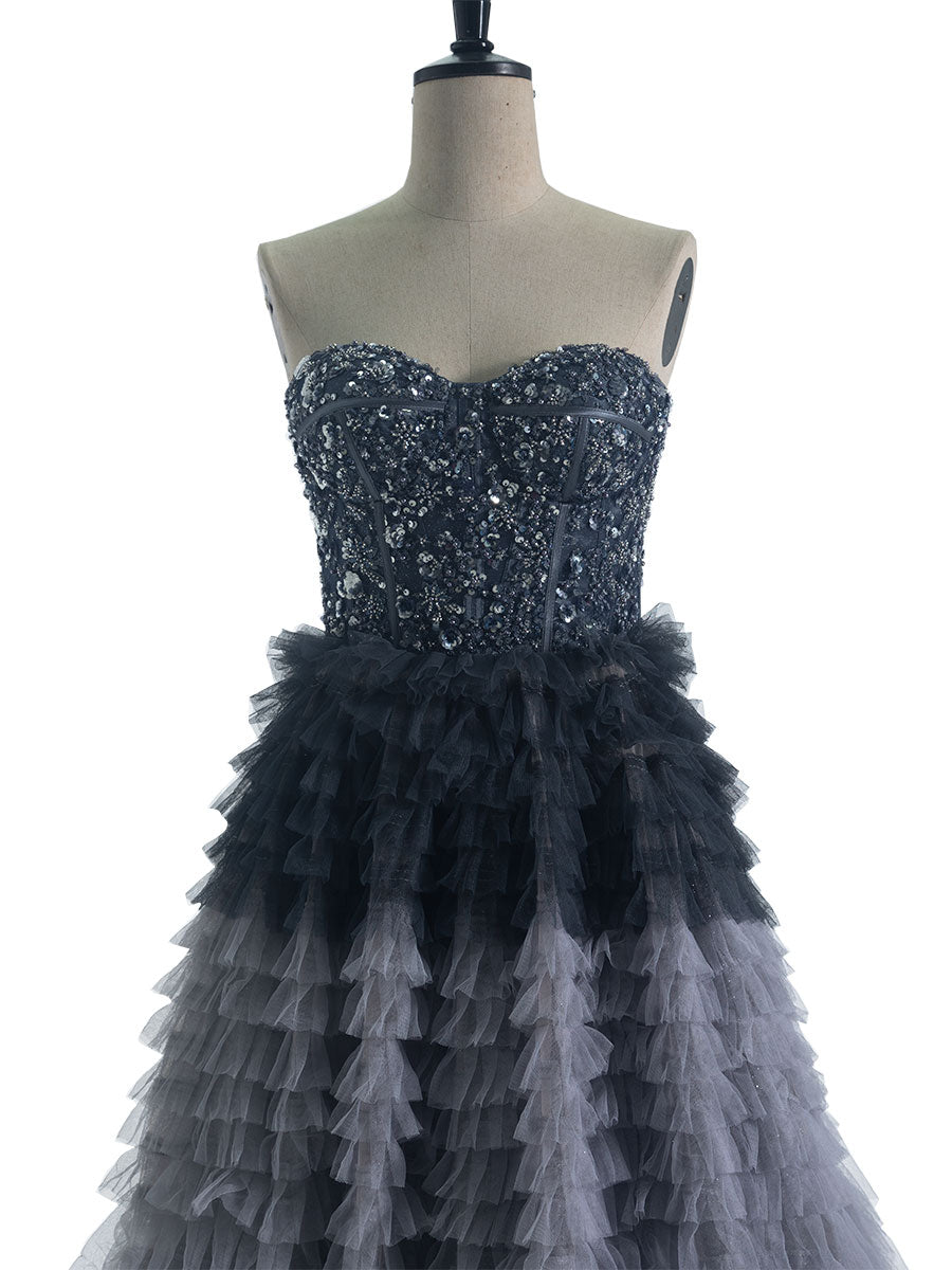 Ball-Gown Princess Sweetheart Floor-Length Tulle Prom Dresses With Beading Sequins #18560
