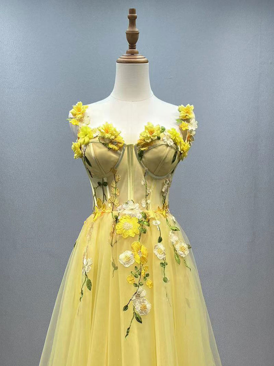 Ankle Length Prom Party Dress with Floral Lace Appliqué Fairy Graduation dresses YE3029