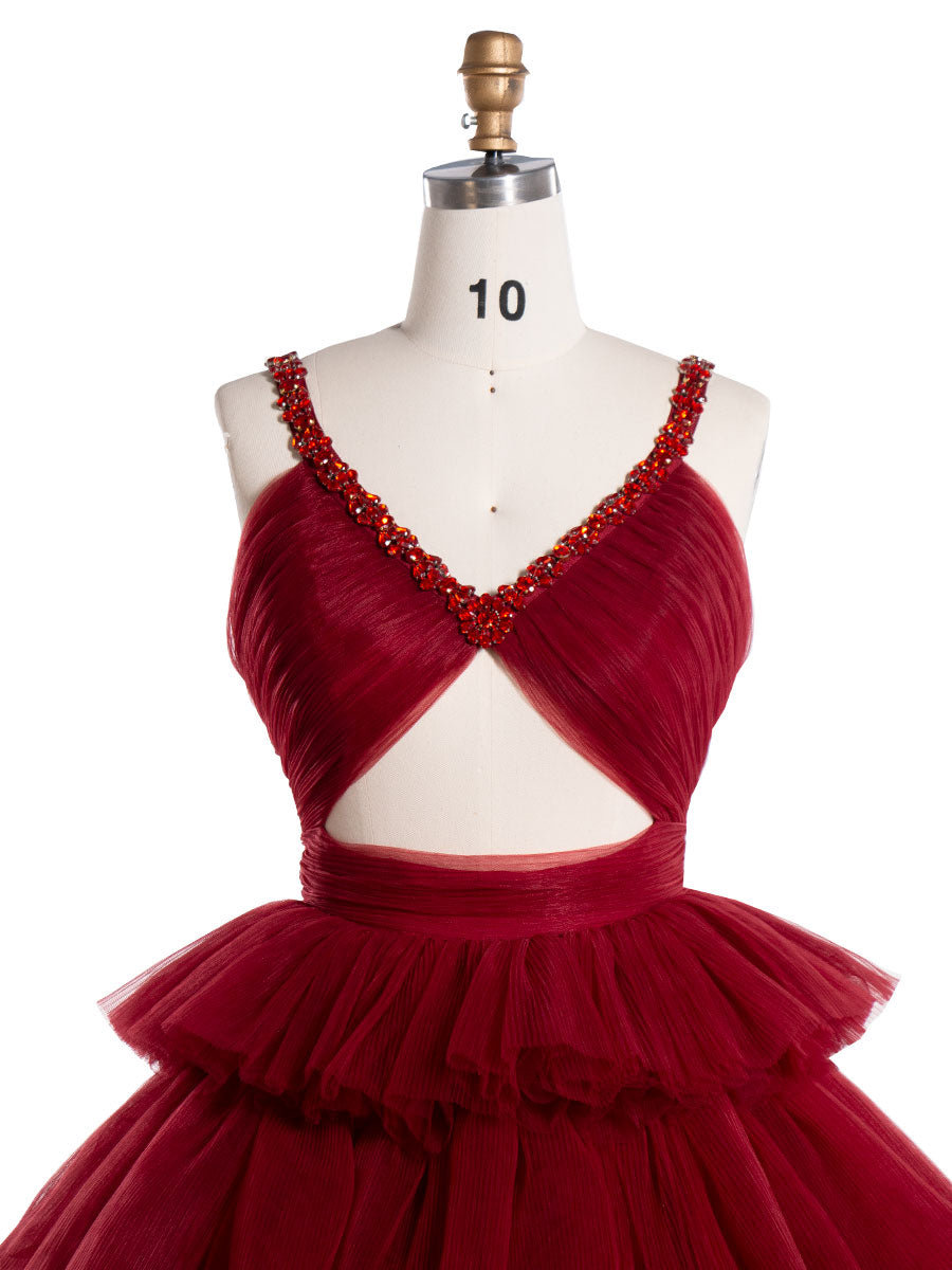 Elegant Off-Shoulder Bridal Gown Delicate Beaded V Neck Burgundy Formal Gown YW241001