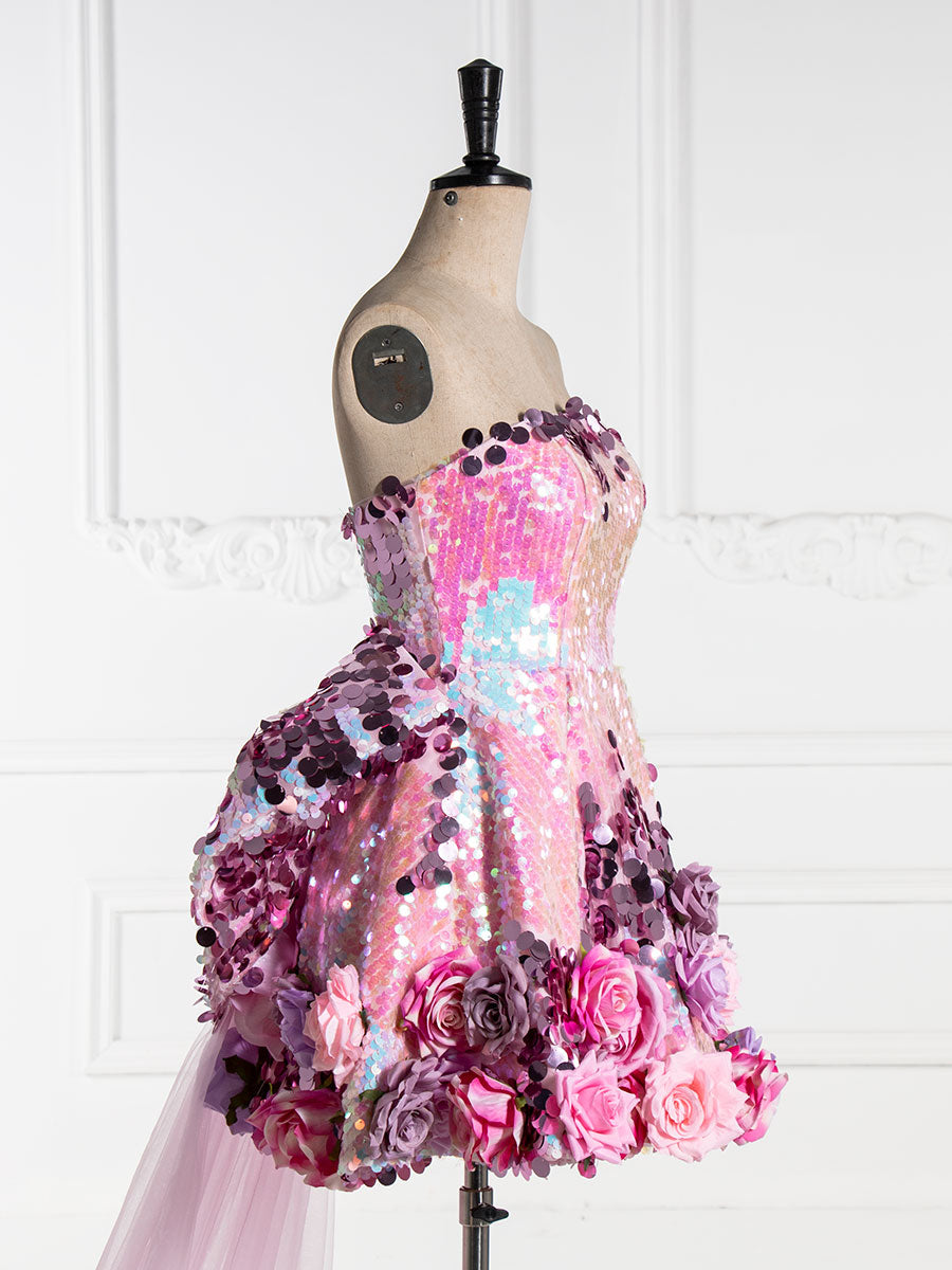 High Low Strapless Luxury Midi Prom Dress Short Prom Party Gowns YE2522