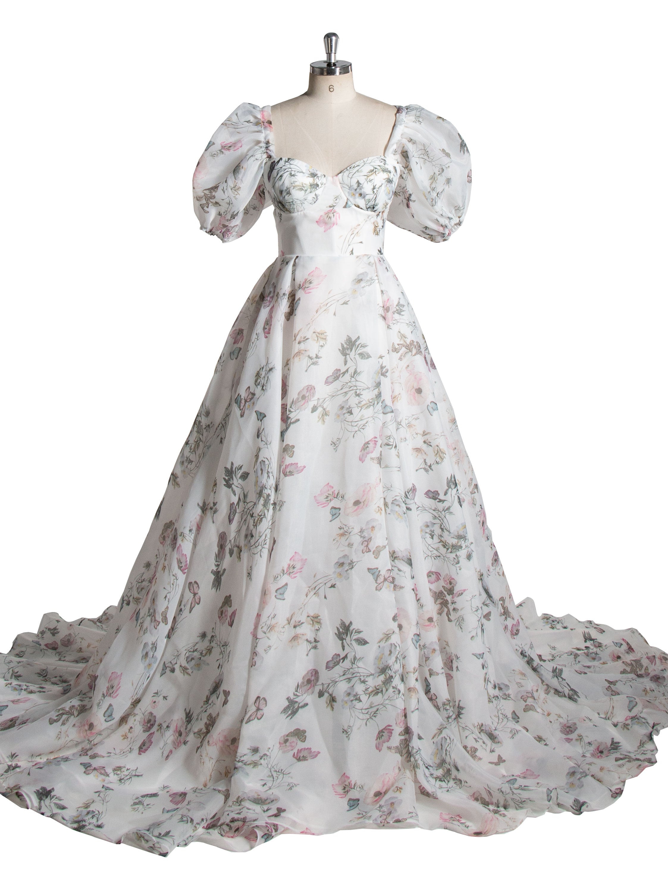 Elegant Floral Wedding Dress Flower Print Wedding Dress YW240052