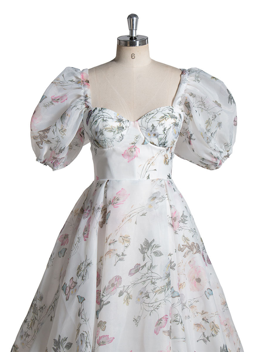 Elegant Floral Wedding Dress Flower Print Wedding Dress YW240052