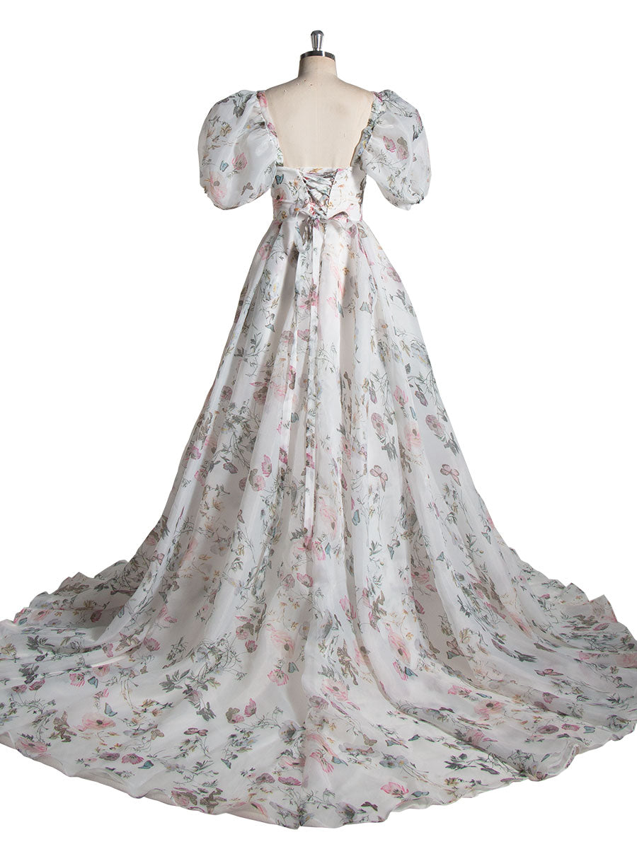 Elegant Floral Wedding Dress Flower Print Wedding Dress YW240052