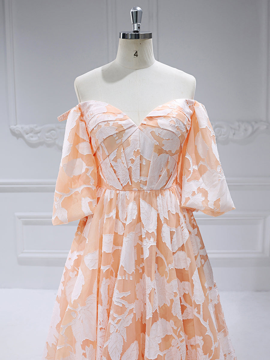 Off The Shoulder Half Lantern Sleeves A-Line Evening Dress Prom Party Gown #HE05