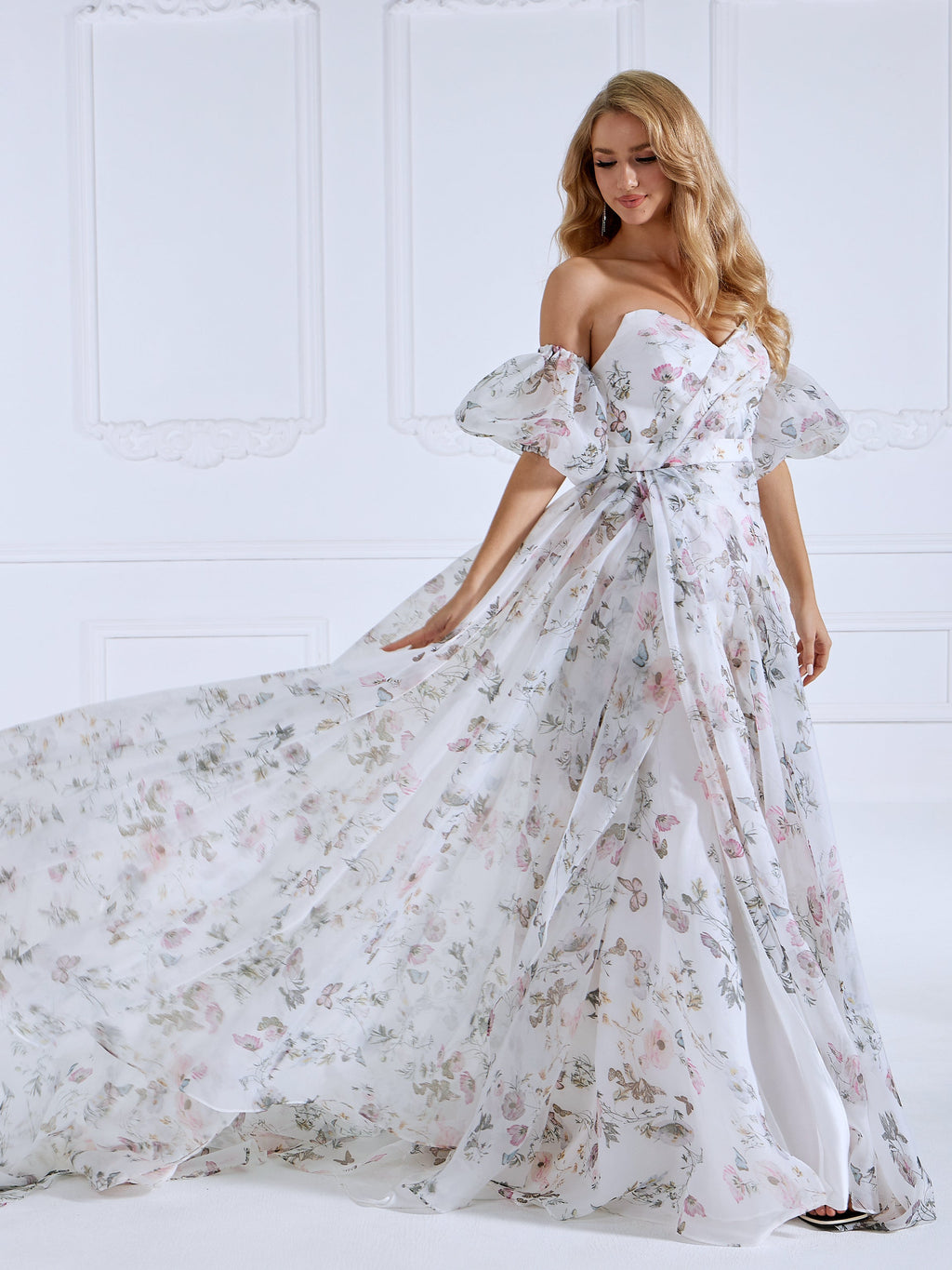 Detachable Sleeves Printing Colorful Floral Wedding Dresses Birthday Party Dress YW230730