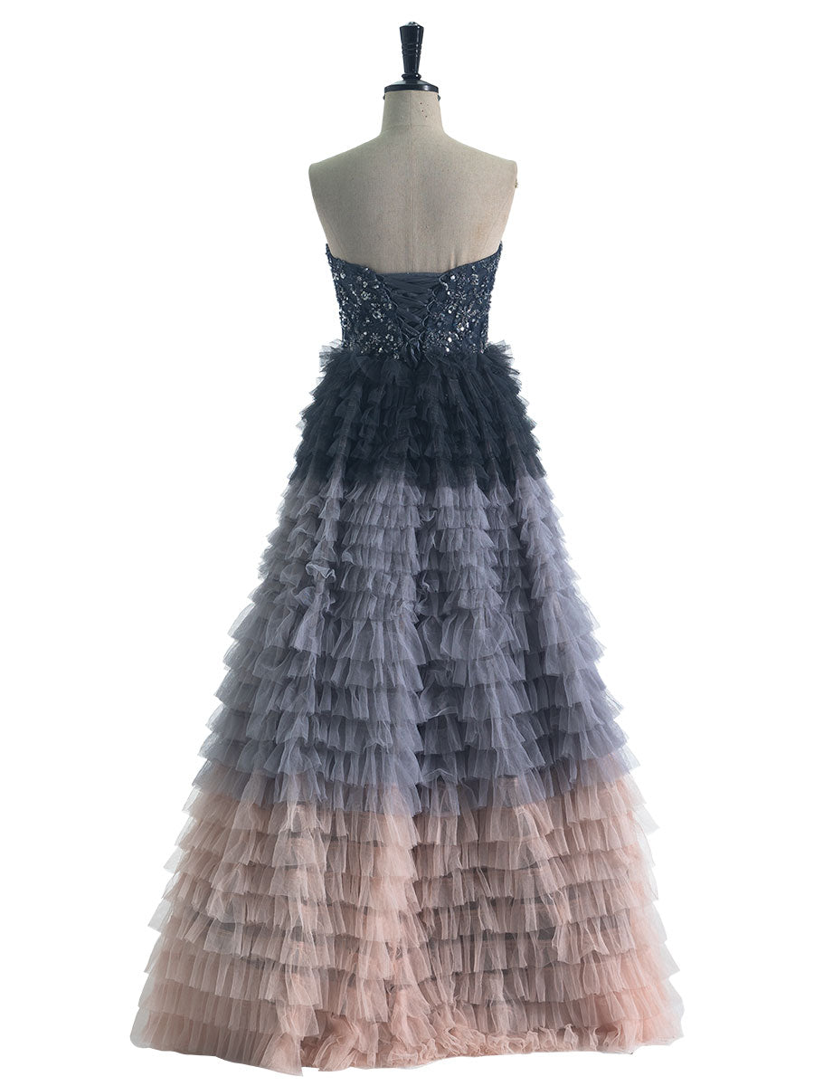 Ball-Gown Princess Sweetheart Floor-Length Tulle Prom Dresses With Beading Sequins #18560