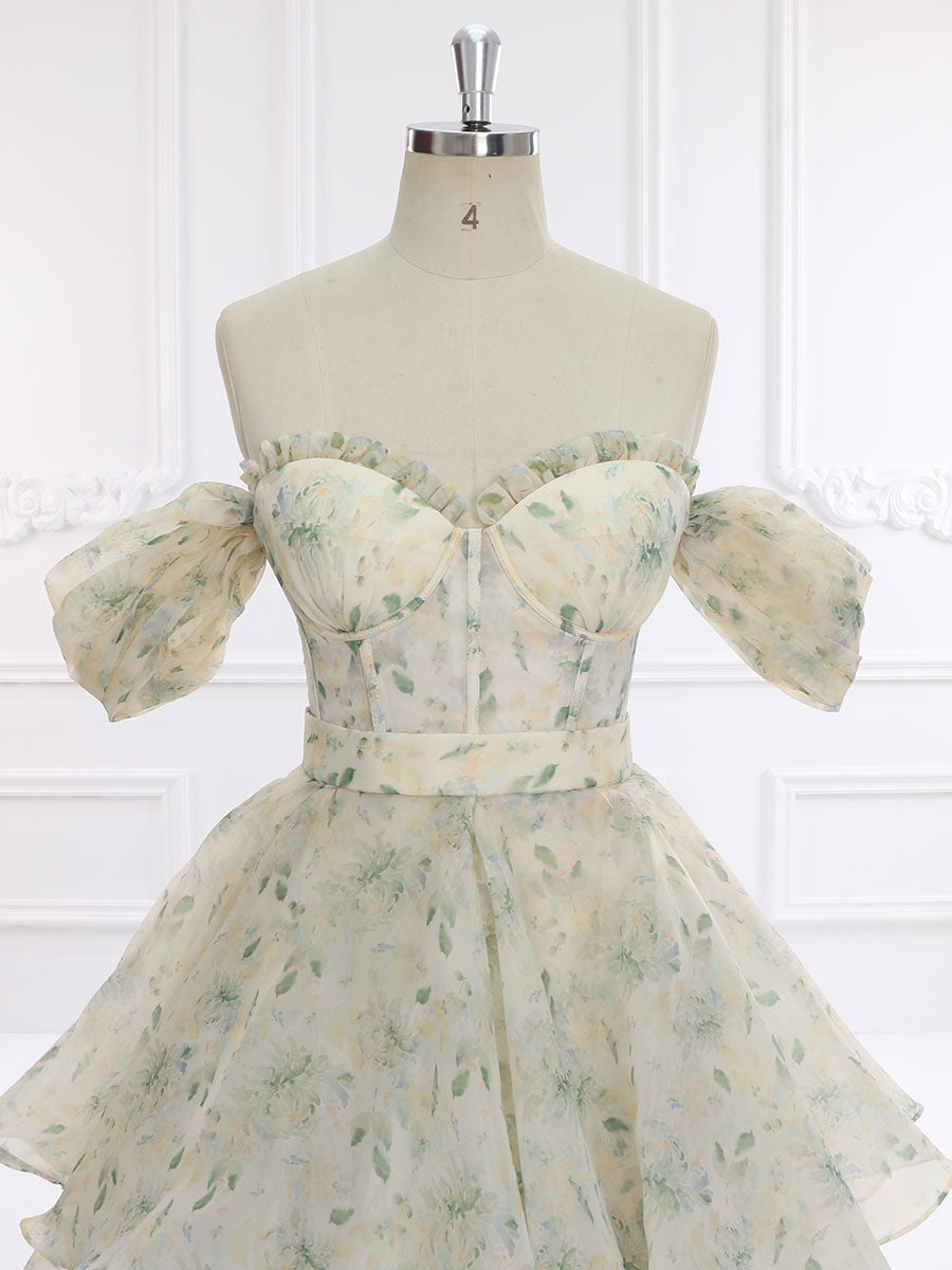 30cm Train Short Sleeevs Printing Floral Colored Wedding Dresses Photo Shoots Dress YW231125-1