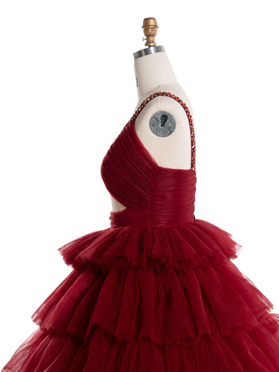 Elegant Off-Shoulder Bridal Gown Delicate Beaded V Neck Burgundy Formal Gown YW241001