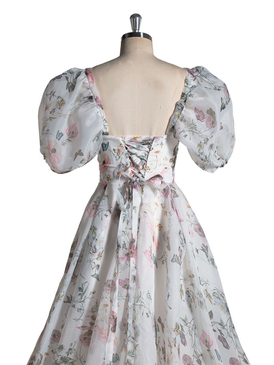 Elegant Floral Wedding Dress Flower Print Wedding Dress YW240052