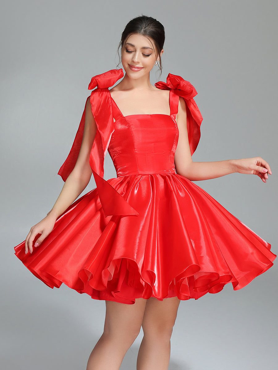 Bow Accent Sweetheart Short Mini Homecoming Dresses Red Christmas Party Dress YW243100