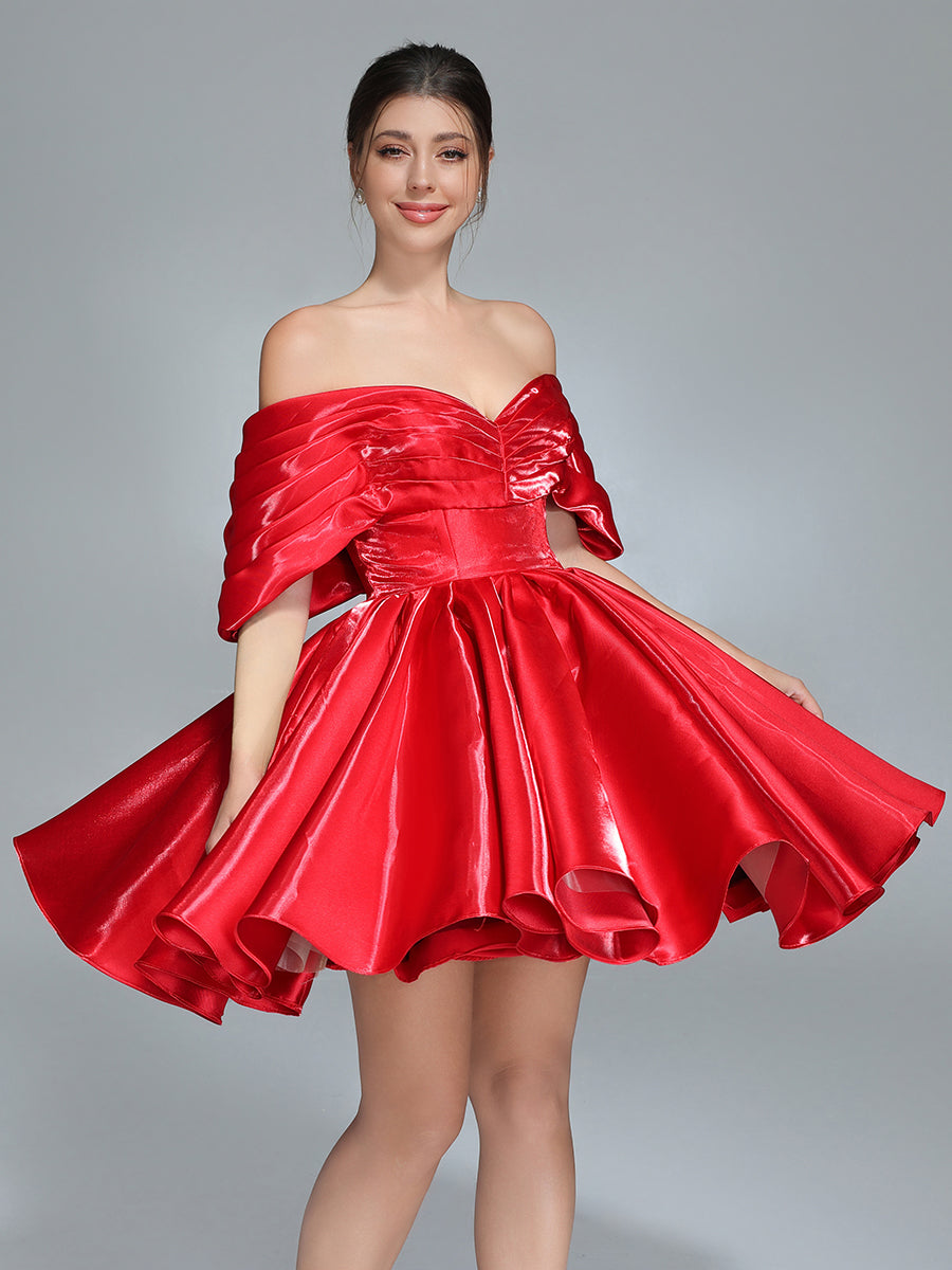 Off Shoulder Short Homecoming Dresses Red Christmas Holiday Party Dress Mini YW243104
