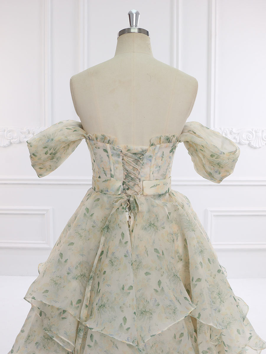 30cm Train Short Sleeevs Printing Floral Colored Wedding Dresses Photo Shoots Dress YW231125-1