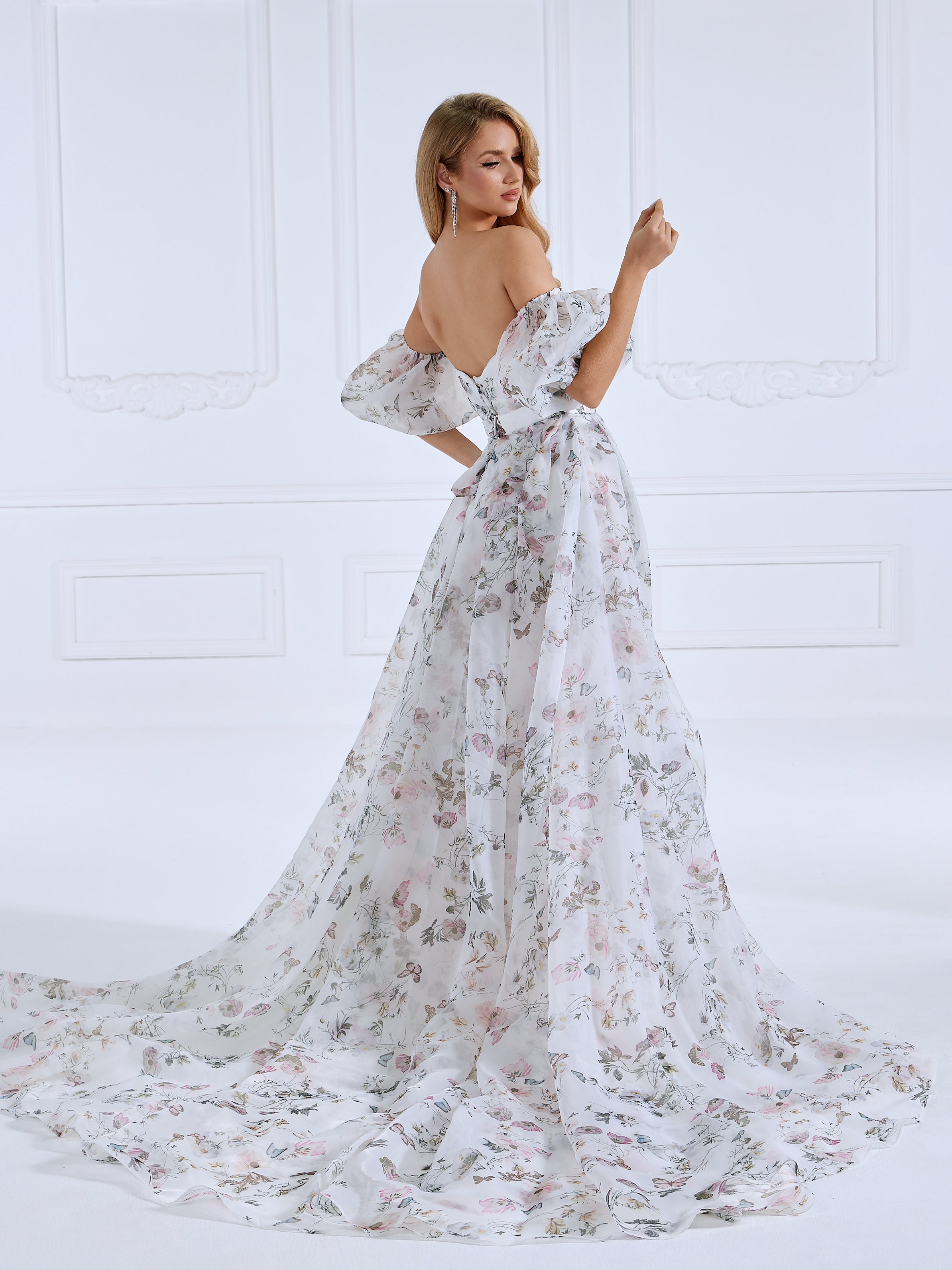 Detachable Sleeves Printing Colorful Floral Wedding Dresses Birthday Party Dress YW230730