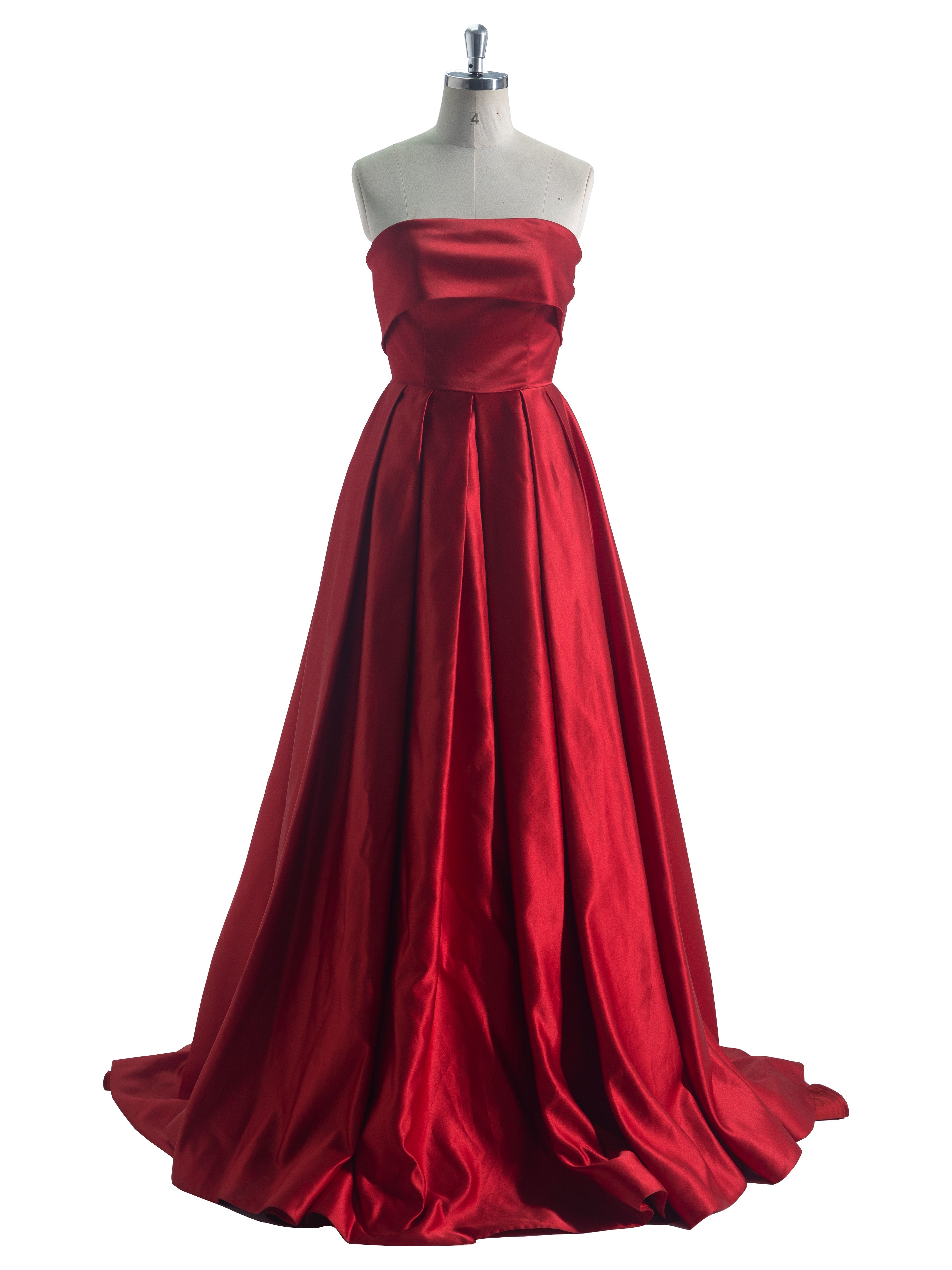 A Line Square Floor-Length Silky Red Satin Prom Dresses #LT3734