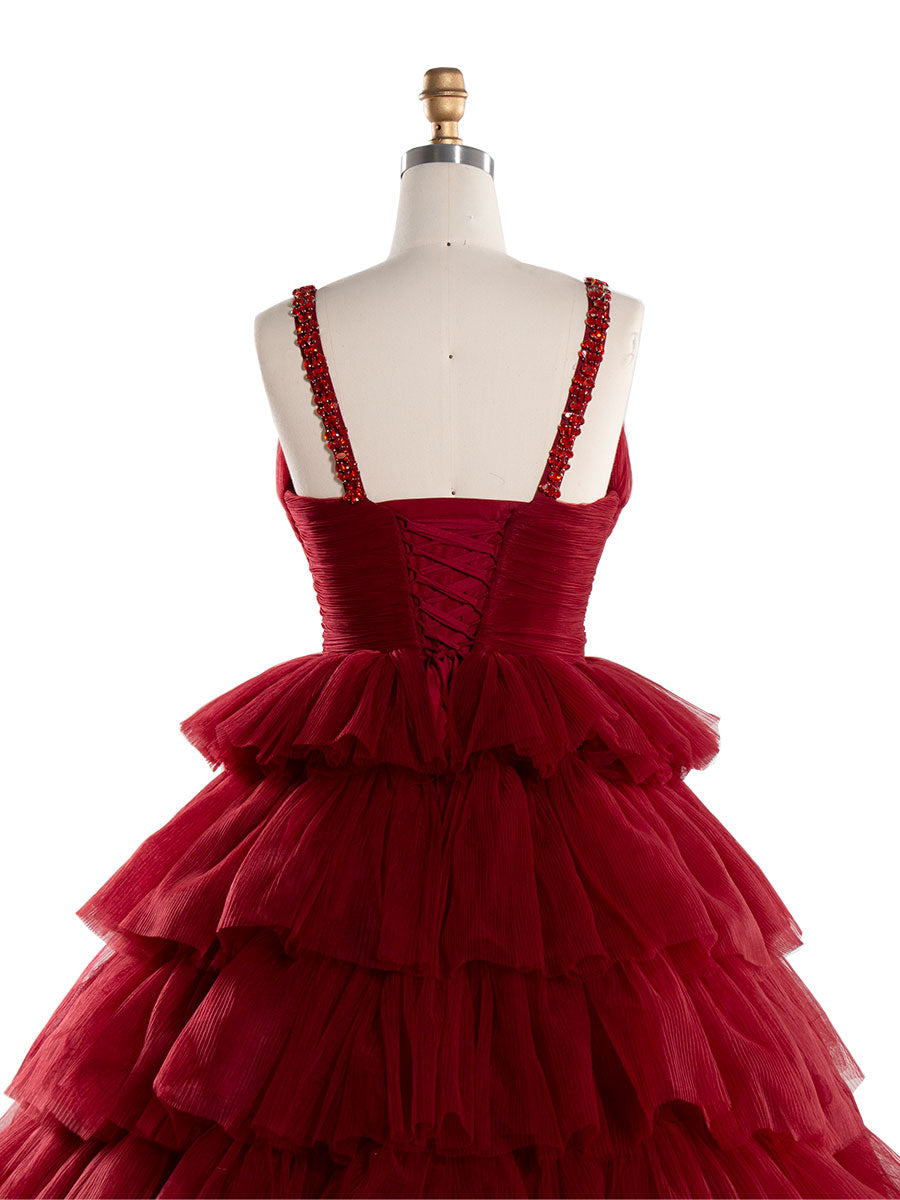 Elegant Off-Shoulder Bridal Gown Delicate Beaded V Neck Burgundy Formal Gown YW241001