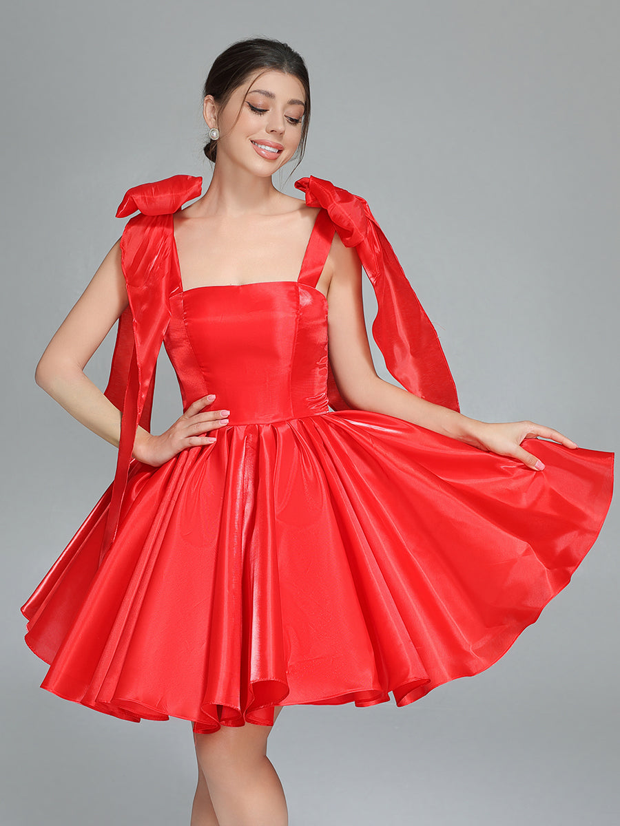 Bow Accent Sweetheart Short Mini Homecoming Dresses Red Christmas Party Dress YW243100