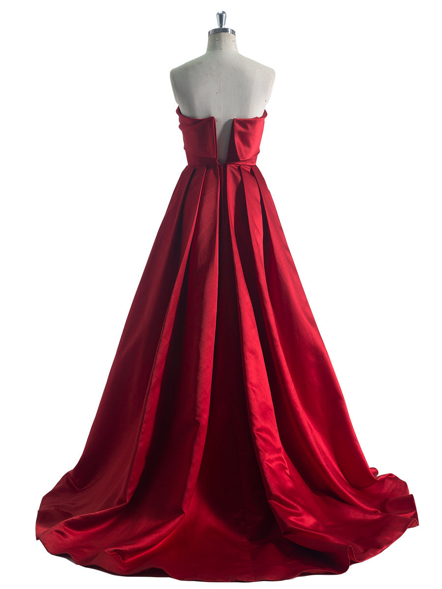 A Line Square Floor-Length Silky Red Satin Prom Dresses #LT3734