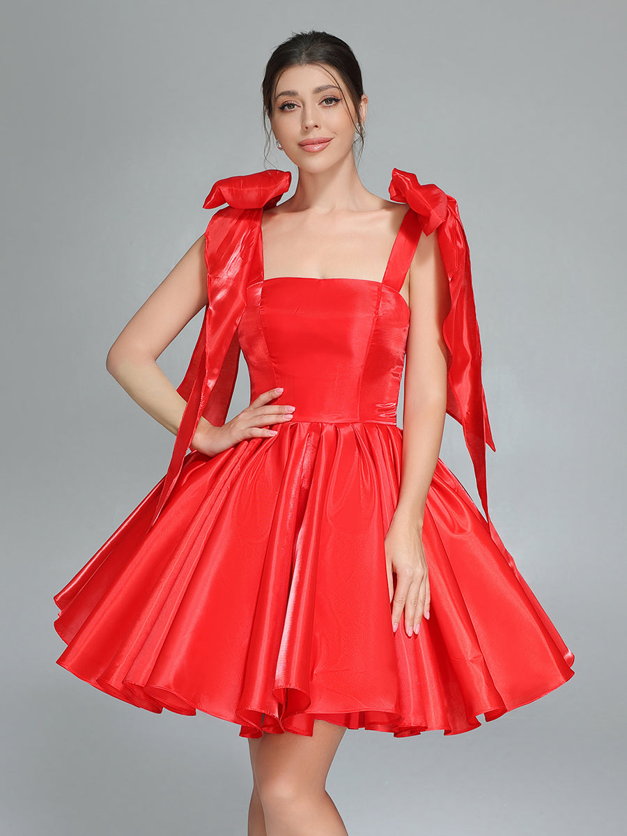 Bow Accent Sweetheart Short Mini Homecoming Dresses Red Christmas Party Dress YW243100