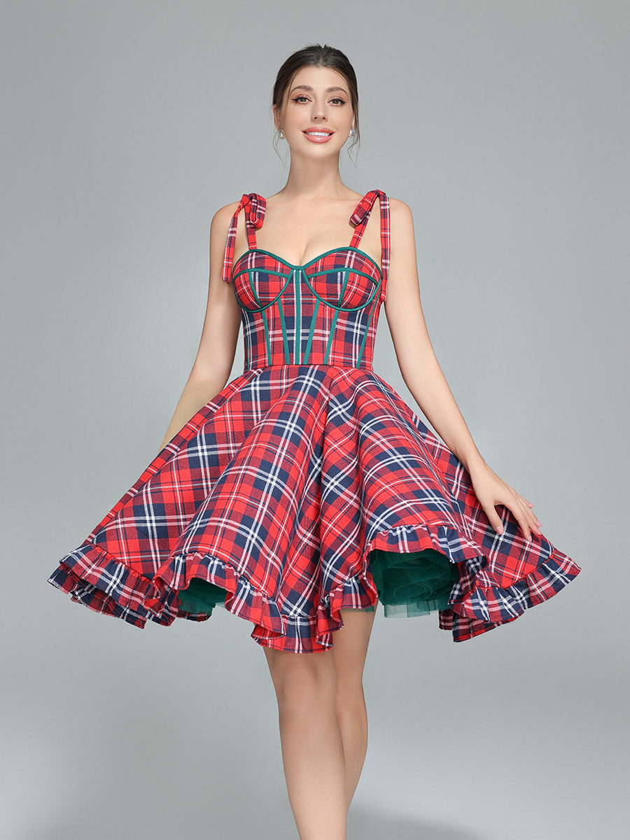 Vintage Christmas Plaid Dress A-Line Party Tartan Dresses YW243106