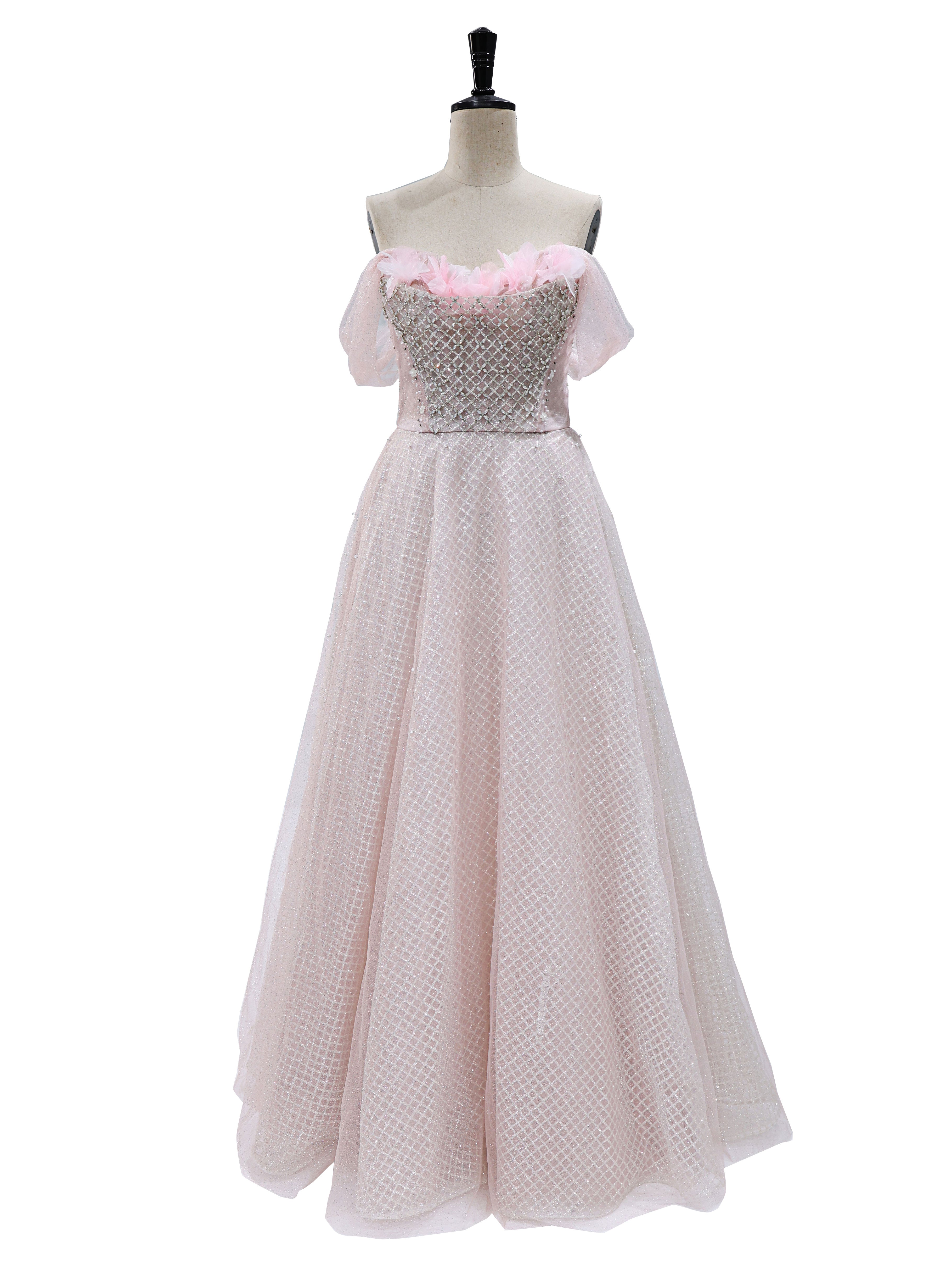 Elegant Glitter Mesh Off Shoulder Prom Ball Gown #22120