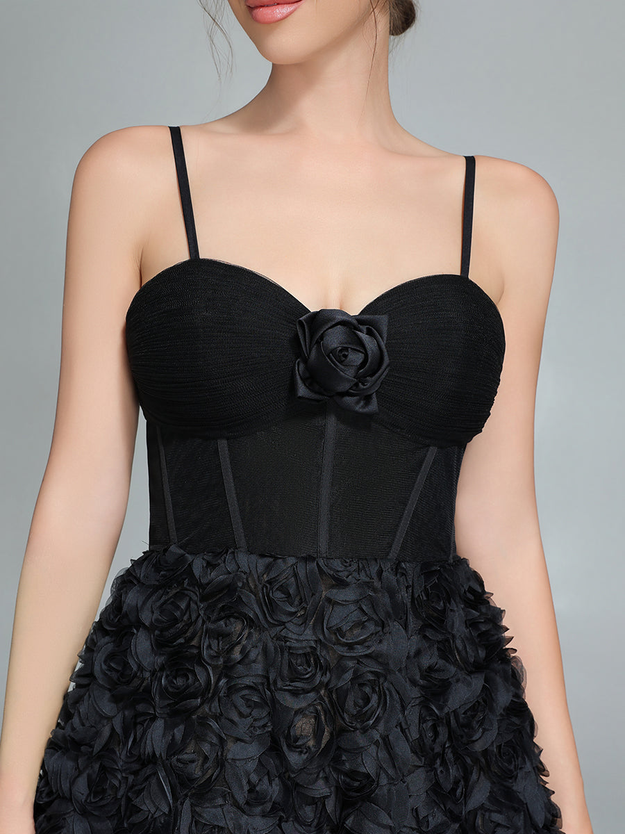 Black A-line Gown with Corset Bodice Mesh Rose Evening Formal Gown YW240043