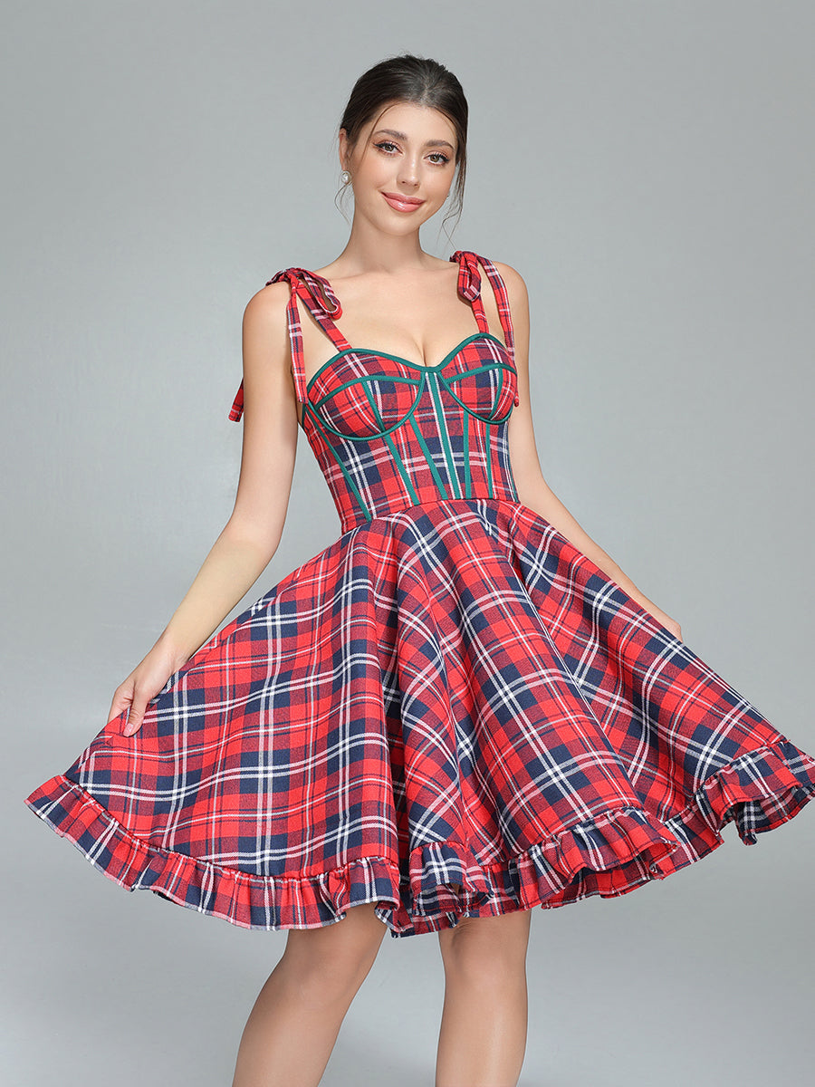 Vintage Christmas Plaid Dress A-Line Party Tartan Dresses YW243106