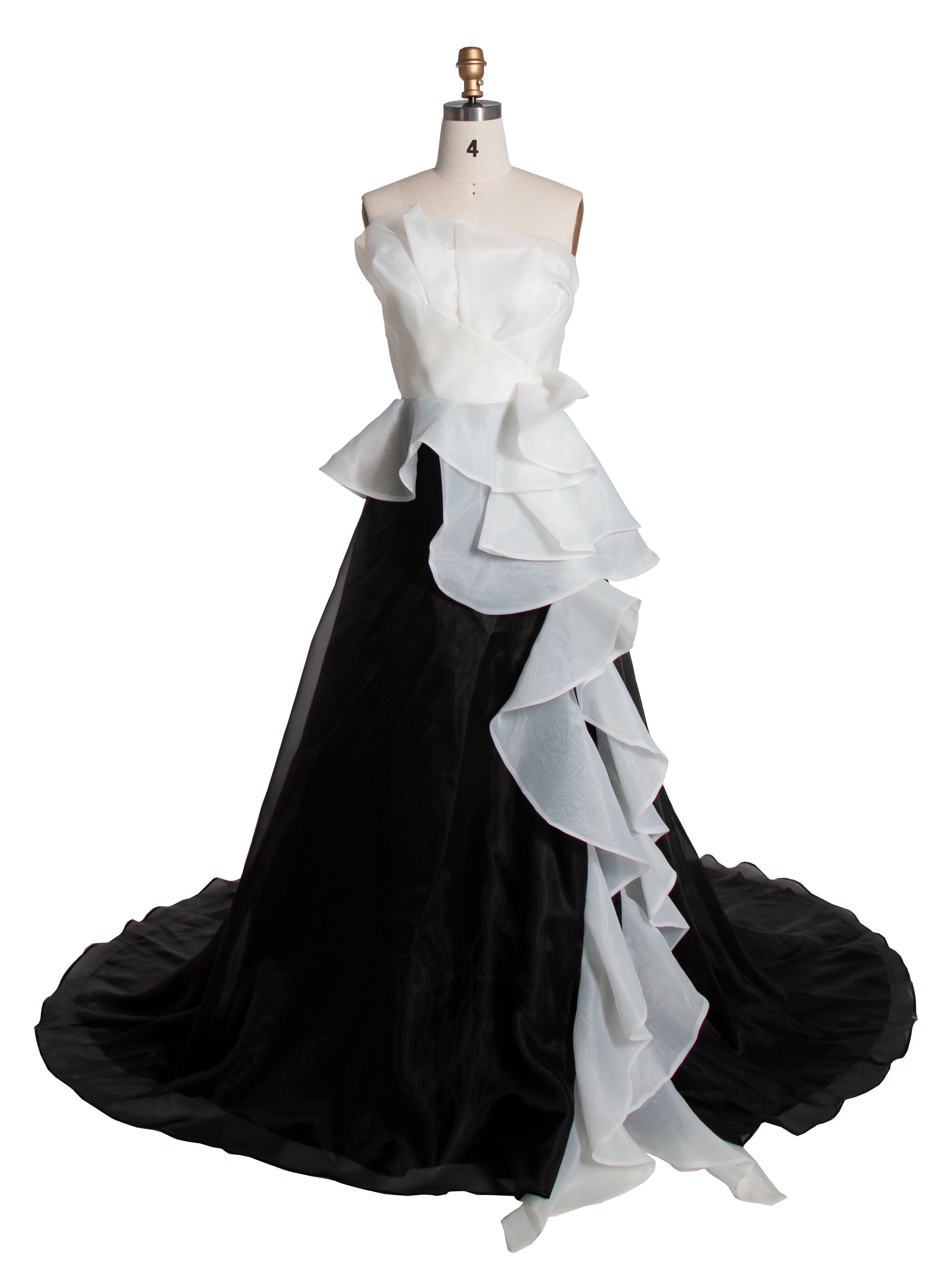 Elegant Off The Shoulder Black and White Ruffle Wedding Dresses YW240018