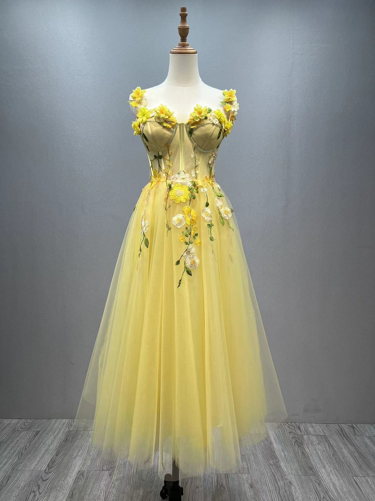 Ankle Length Prom Party Dress with Floral Lace Appliqué Fairy Graduation dresses YE3029