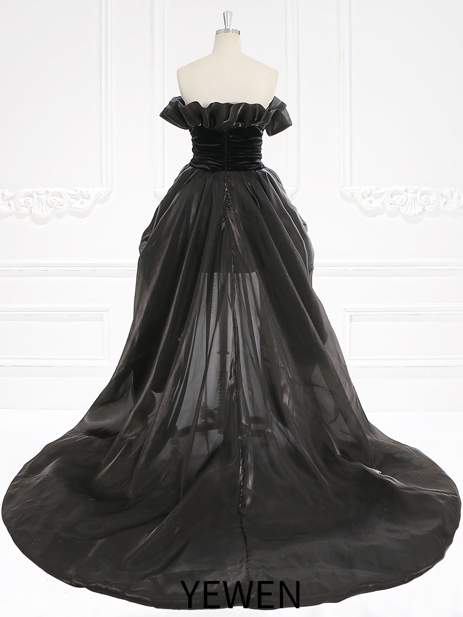 Fashion Black High Low Backless Long Evening Dress Elegant Prom Party Gown Formal Wedding Dress A018