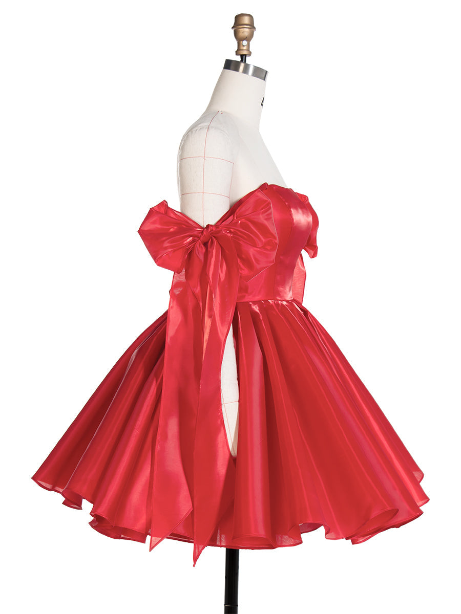 Bow Accent Sweetheart Short Mini Homecoming Dresses Red Christmas Party Dress YW243100
