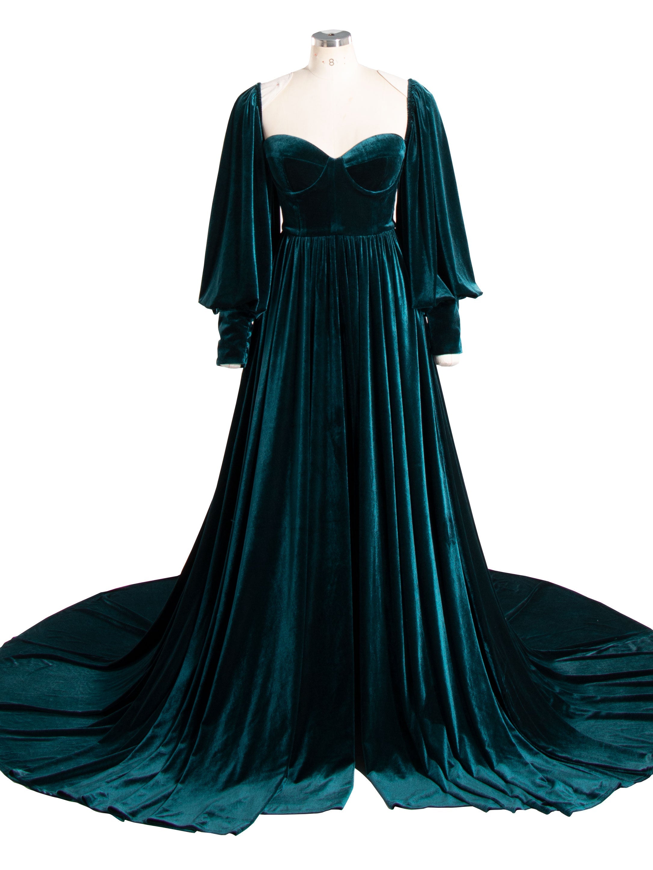 Fall Long Sleeves Velvet Evening Dress for Photo Shoot Outfit Gown YW240088