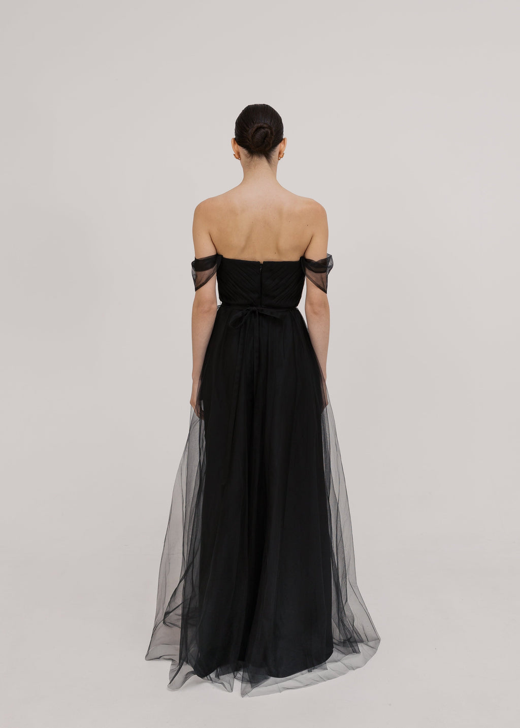 Bardot Bridesmaid Dress in Black Tulle