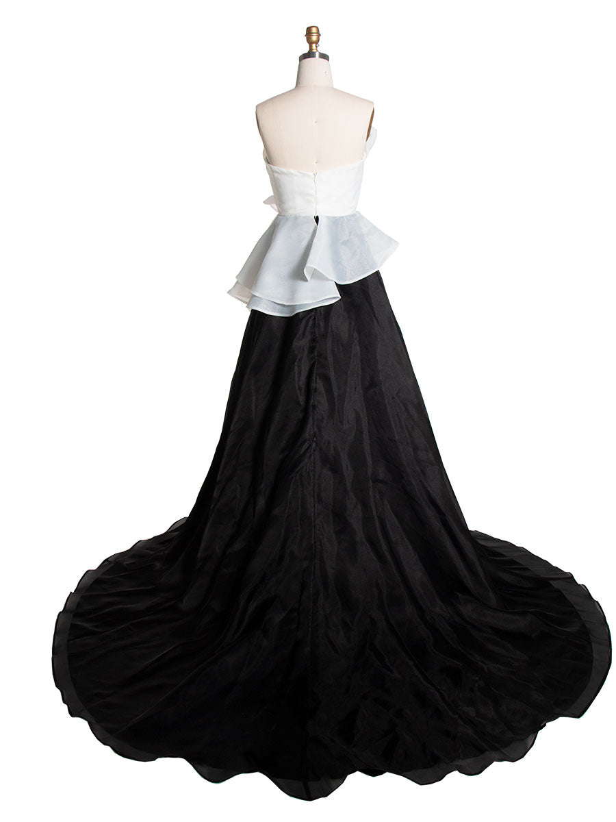 Elegant Off The Shoulder Black and White Ruffle Wedding Dresses YW240018