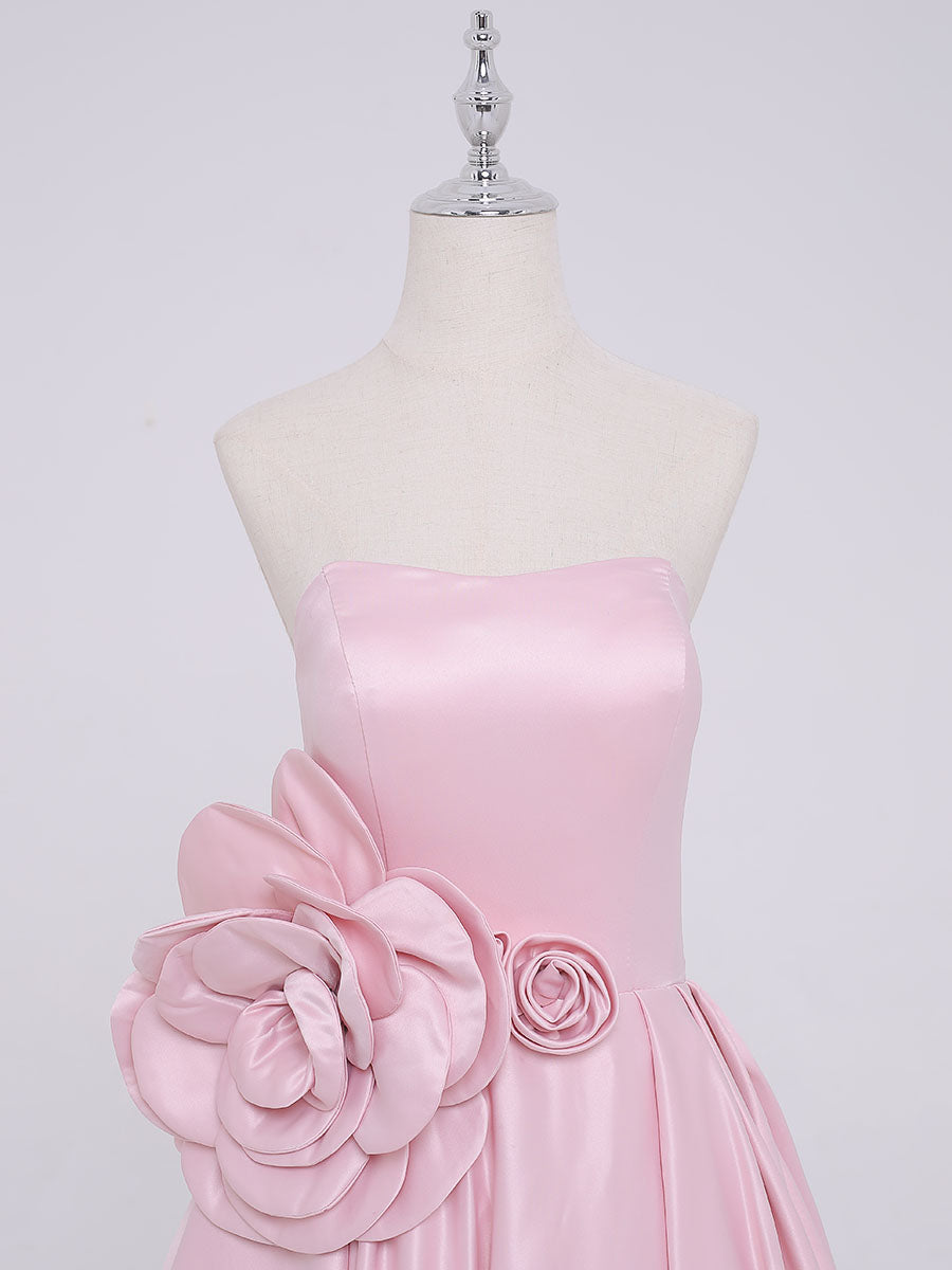 Simple Strapless Satin Flower Tea Party Dress