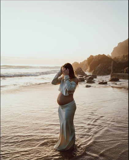 Two-Piece Maternity Dress Set Outfits Maxi Skirt with Top Prom Gown Photo Shoot Dress YW231078